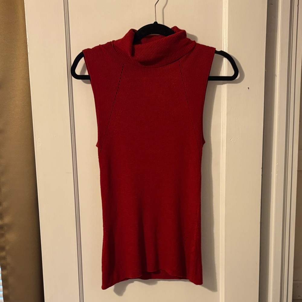 White House Black Market Red Sleeveless Ribbed Turtleneck